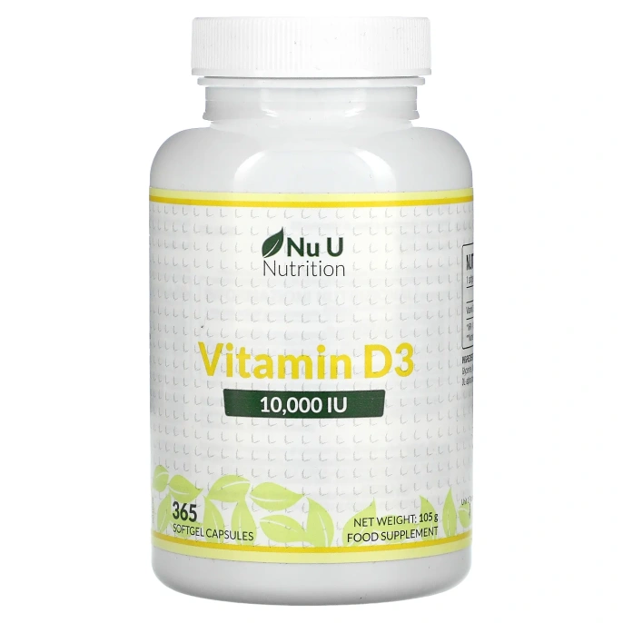 Nu U Nutrition, витамин D3, 10000 МЕ, 365 мягких таблеток