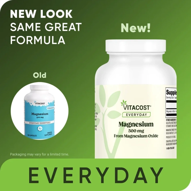 Vitacost, Everyday, магний, 500 мг, 180 капсул