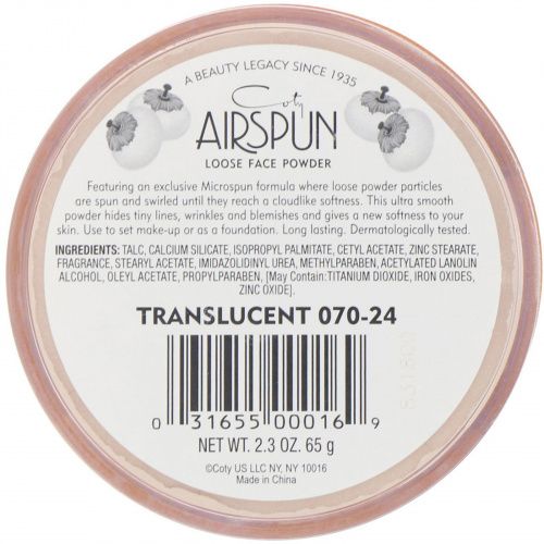 Airspun, Рассыпчатая пудра для лица, прозрачная 070-24, 65 г