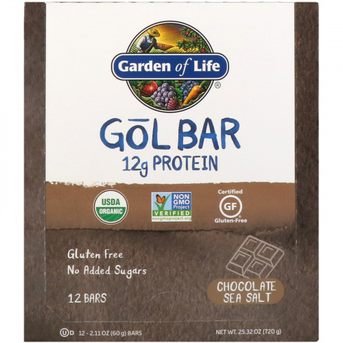 Garden of Life, GOL Bars, Chocolate Sea Salt, 12 Bars, 2.11 oz (60 g) Each