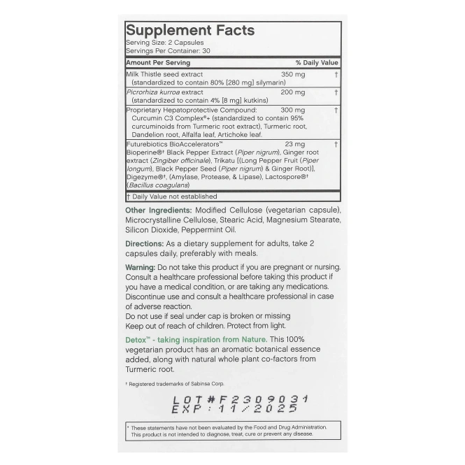 FutureBiotics, Detox, ежедневная поддержка печени, 60 вегетарианских капсул