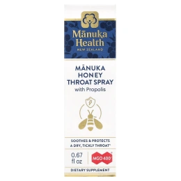 Manuka Health, Медовый спрей для горла Manuka с прополисом, MGO 400+, 0,67 жидк. унц.
