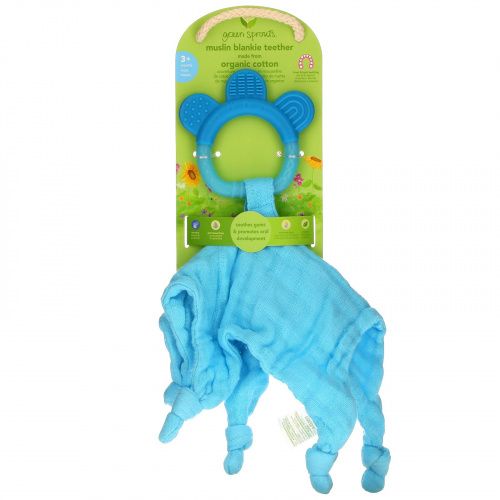 Green Sprouts, Muslin Blankie Teether, 3+ Months, Aqua
