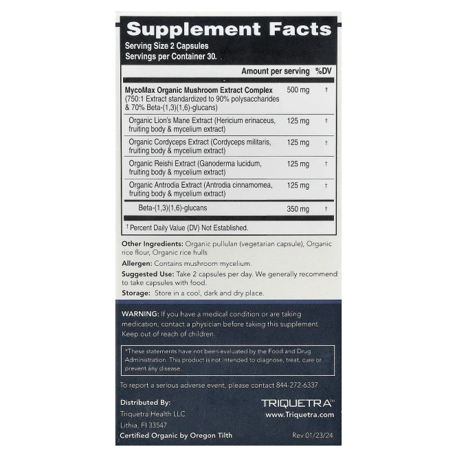 Triquetra Health, MycoMax®, комплекс экстрактов грибов, максимальная сила действия, 60 капсул