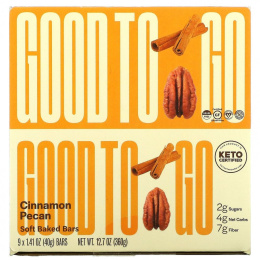 Good To Go, Soft Baked Bars, Keto, корица и пекан, 9 батончиков, 40 г (1,41 унции) каждый