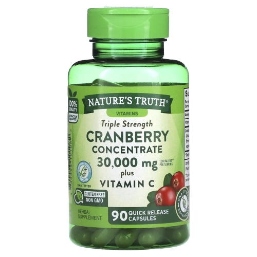 Nature's Truth, Клюквенный концентрат тройного действия и витамин C, 15000 мг, 90 капсул быстрого действия