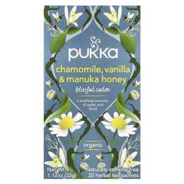 Pukka Herbs, Органический травяной чай, ромашка, ваниль и мед манука, без кофеина, 20 пакетиков, 32 г (1,12 унции)