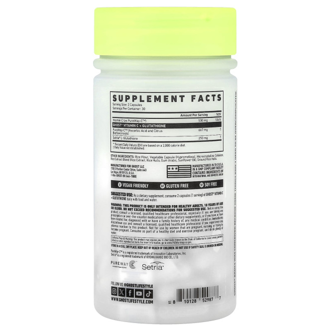 Ghost, Basics, витамин C + глутатион, 60 растительных капсул