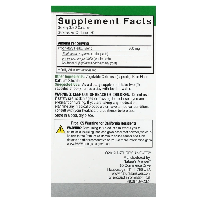 Nature's Answer, эхинацея и желтокорень, 60 вегетарианских капсул