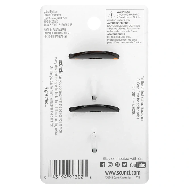 Scunci, Заколки-крабы Effortless Beauty, 2 штуки