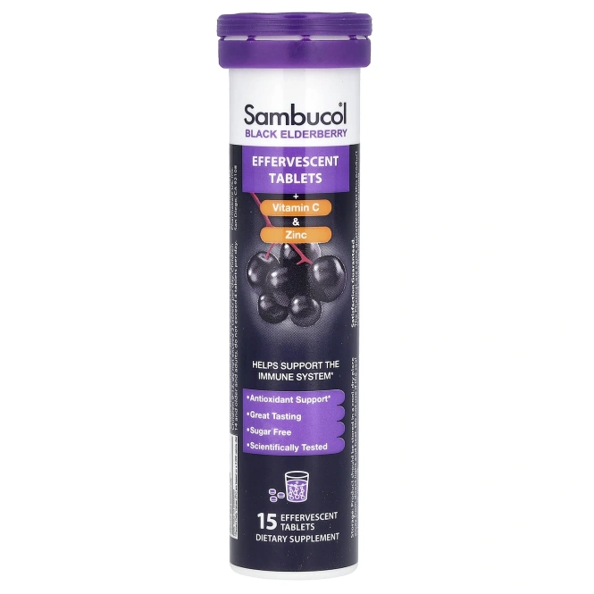 Sambucol черная бузина, шипучие таблетки с витамином C и Цинком для детей от 4 лет, 15 шипучих таблеток