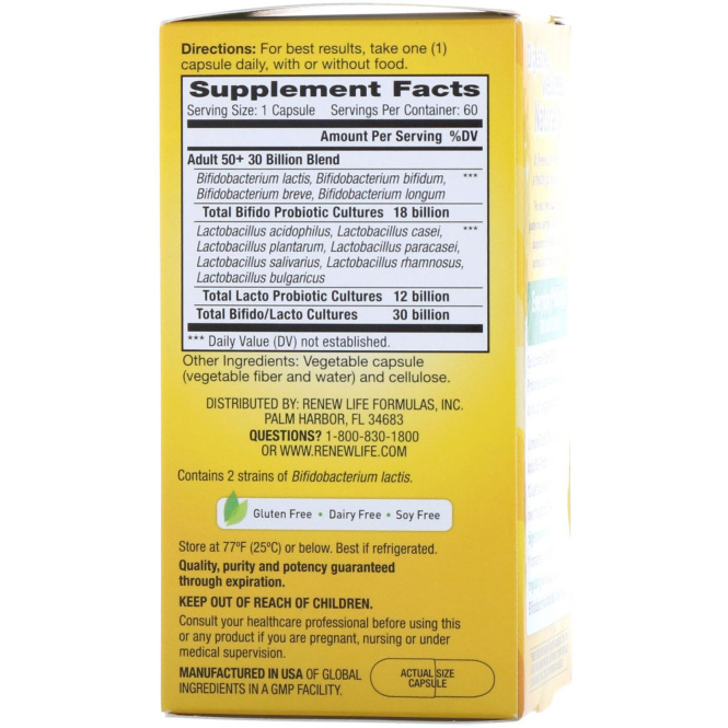 Renew Life, Ultimate Flora Probiotic, Adult 50+, 30 Billion Live Cultures, 60 Vegetable Capsules