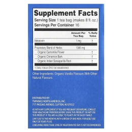 Twinings, Superblends, Melatonin, травяной чай с ромашкой, корицей и ванилью, без кофеина, 16 чайных пакетиков, 24 г (0,85 унции)