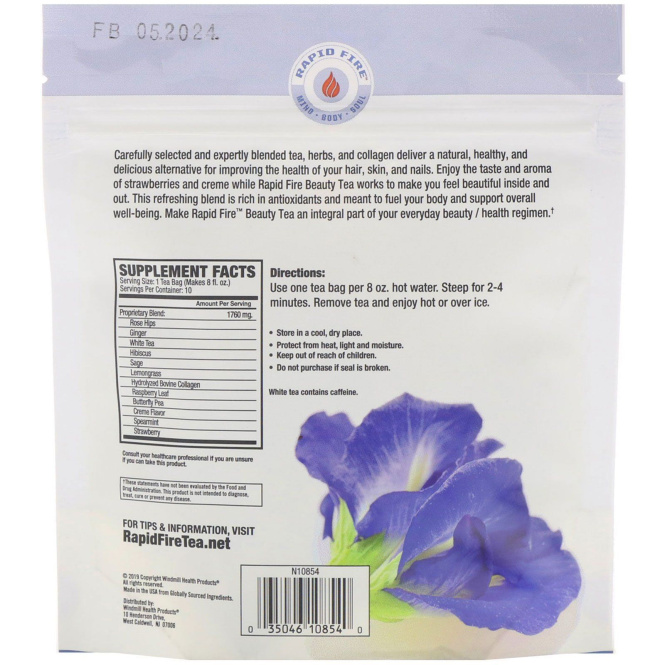 RAPIDFIRE, Чай для красоты с коллагеном, ягодами и сливками, 10 пакетиков