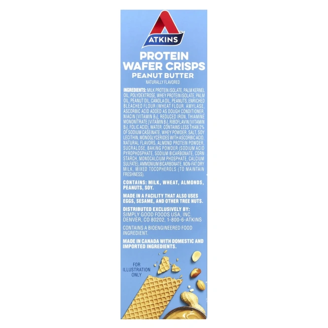 Atkins, Протеиновые вафли, арахисовая паста, 5 шт., 36 г каждая
