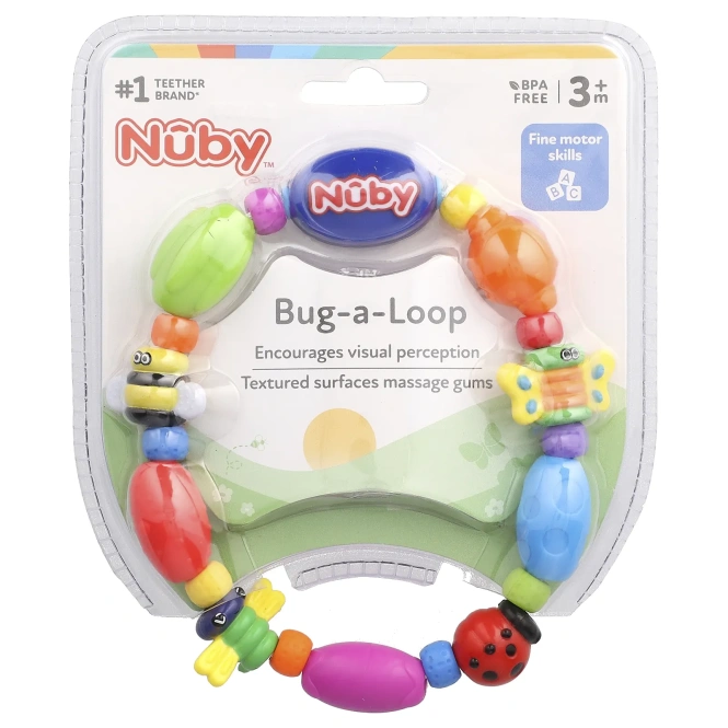 Nuby, Успокаивающий прорезыватель, Bug-а-Loop, 3 + месяцев, 1 шт.
