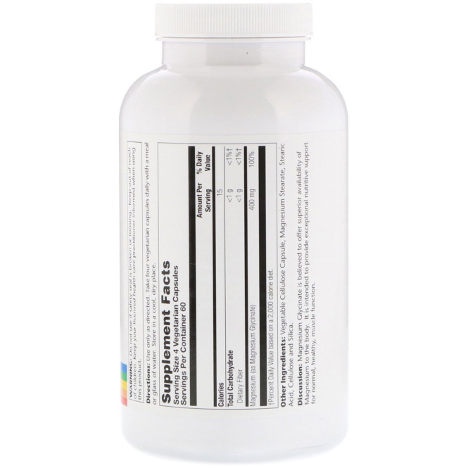 Solaray, Глицинат магния, 400 мг, 240 вегетарианских капсул