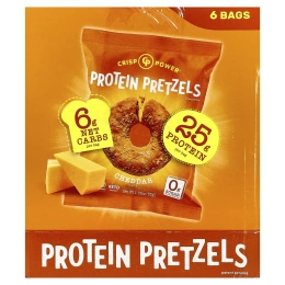 Crisp Power, протеиновые крендели, с чеддером, 6 пакетиков по 50 г (1,75 унции)