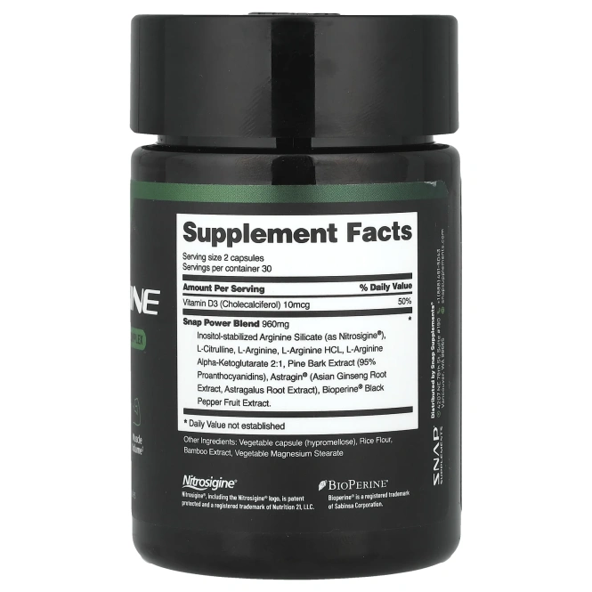 Snap Supplements, L-аргинин, без кофеина, 60 капсул