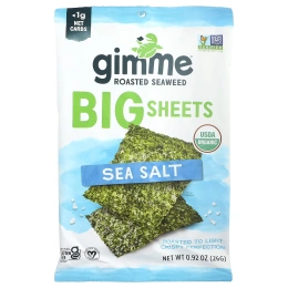 gimMe, Премиальные жареные водоросли, большие листы, морская соль, 26 г (0,92 унции)