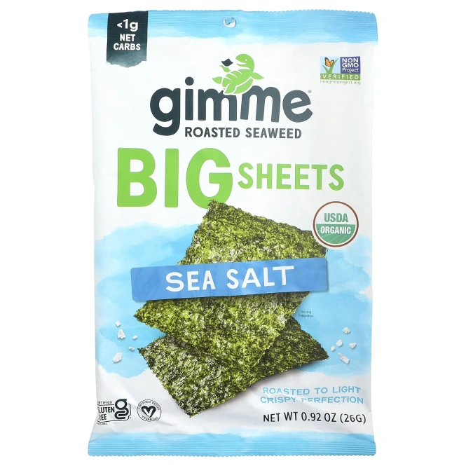gimMe, Премиальные жареные водоросли, большие листы, морская соль, 26 г (0,92 унции)