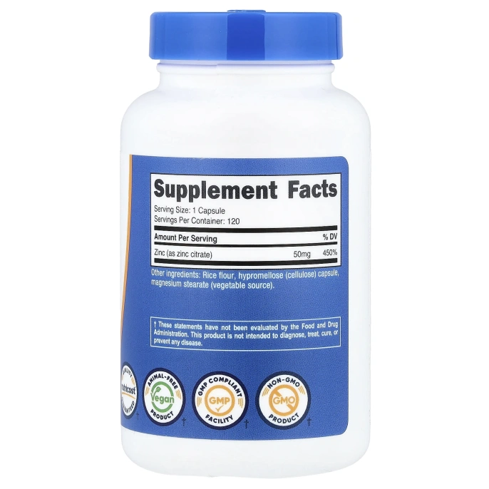 Nutricost, цинк, 50 мг, 120 капсул