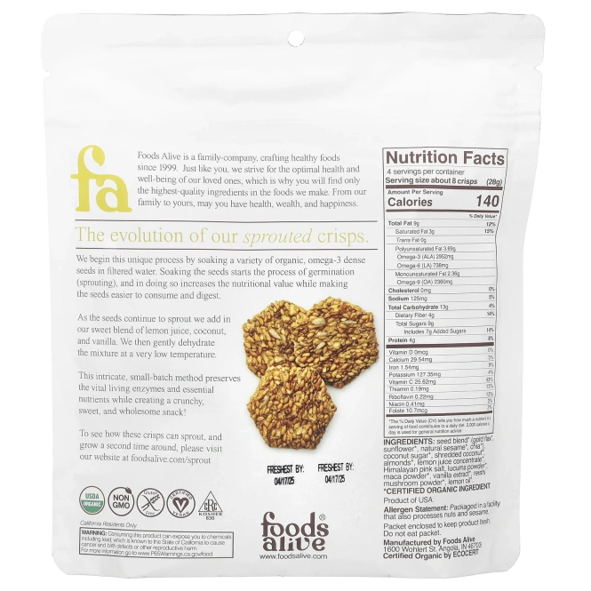 Foods Alive, Хрустящие чипсы, лимон и лимон, 113 г (4 унции)