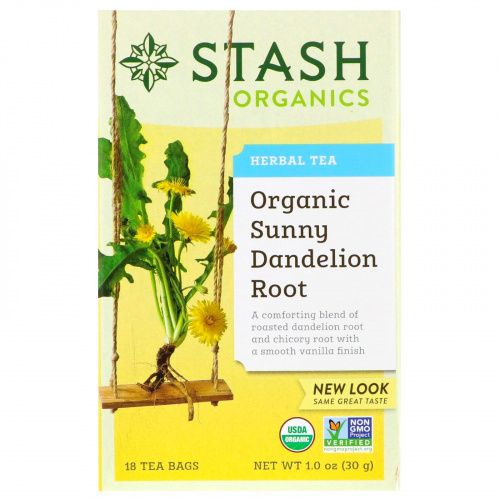 Stash Tea, Травяной чай, органический корень солнечного одуванчика, 18 чайных пакетиков, 1,0 унц. (30 г)