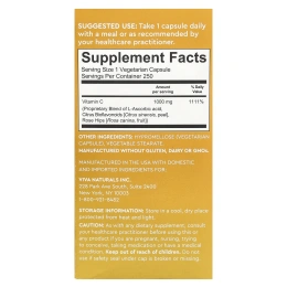 Viva Naturals, Витамин C, 1000 мг, 250 растительных капсул