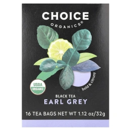 Choice Organic Teas, Black Tea, Earl Grey, 16 чайных пакетиков, 32 г (1,12 унции)