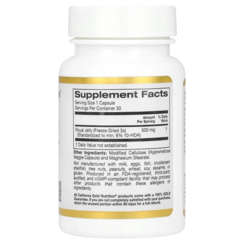 California Gold Nutrition, Маточное молочко, 500 мг, 30 капсул в растительной оболочке