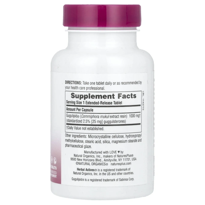 NaturesPlus, Herbal Actives, Gugulipid®, с замедленным высвобождением, 1000 мг, 30 таблеток