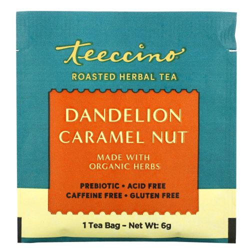 Teeccino, Обжаренный травяной чай, одуванчик, карамель, орех, без кофеина, 10 чайных пакетиков, 60 г