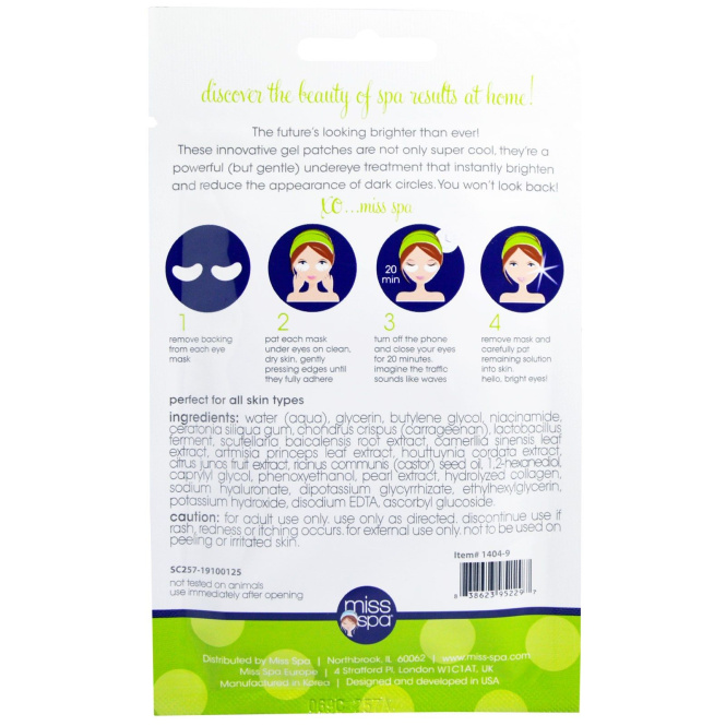 Miss Spa, Ярче, предварительно обработанная гелевые маски для глаз, 1 пара