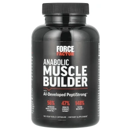 Force Factor, средство для наращивания мышечной массы с разработанным искусственным интеллектом PeptiStrong, 150 растительных капсул