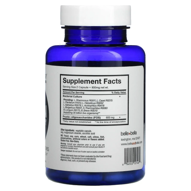 Belle+Bella, Probiology, средство для кожи с пробиотической флорой, 30 миллиардов КОЕ, 30 капсул