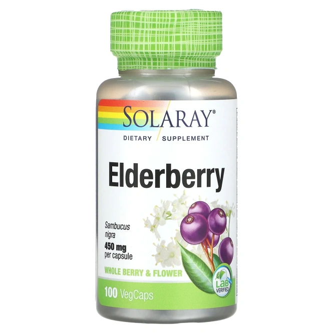 Solaray, Бузина, 450 мг, 100 капсул на растительной основе