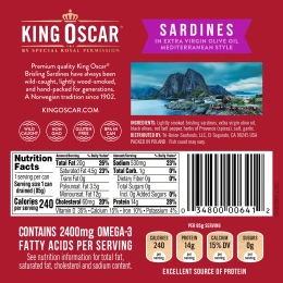 King Oscar, сардины дикого улова, средиземноморские, 106 г (3,75 унции)