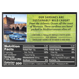 Crown Prince Natural, Сардины, очищенные от костей и кожи в чистом оливковом масле 3,75 унц. (106 г)