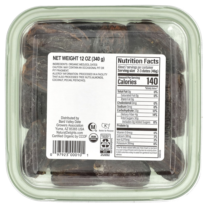 Natural Delights, Органические свежие финики со средним вкусом без косточек, 340 г (12 унций)