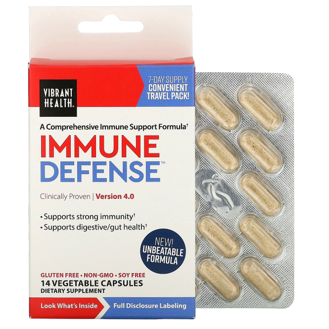 Vibrant Health, Immune Defense, Travel Pack, 14 Vegetable Capsules