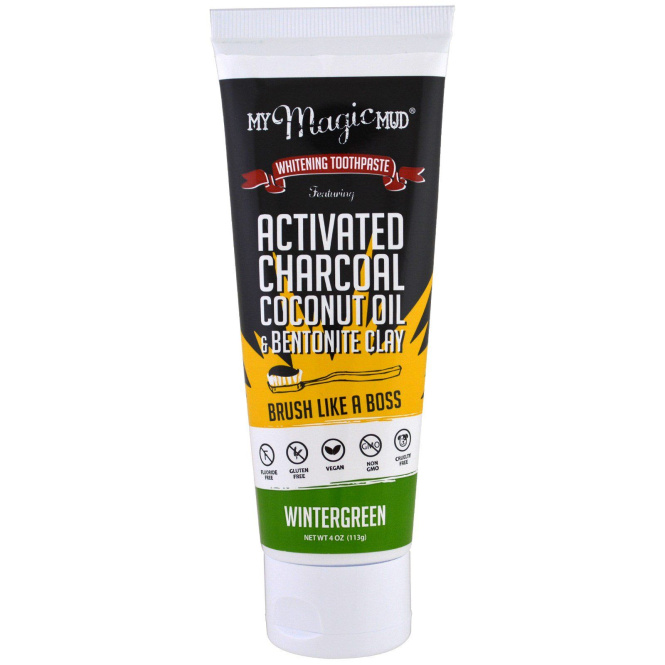 My Magic Mud, Активированный уголь, не содержит фторидов, отбеливающая зубная паста, гаультерия, 4 унции (113 г)