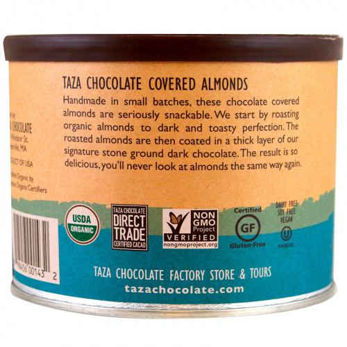 Taza Chocolate, Органический темный шоколад 55% жернового помола, миндаль в шоколаде, 226 г (8 унций)
