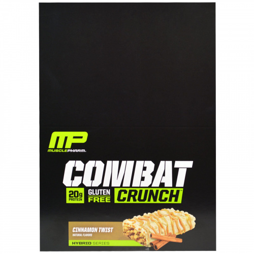 MusclePharm, Combat Crunch, корица, 12 батончиков, 63 г каждый