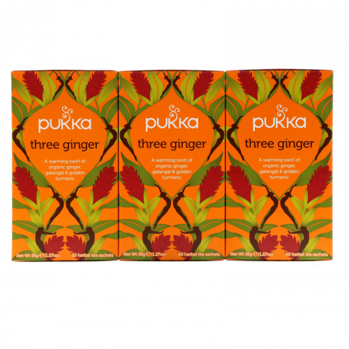 Pukka Herbs, Имбирный травяной чай, без кофеина, 3 пакетика, по 20 пакетиков-саше с травяным чаем каждый