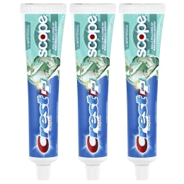 Crest, Complete Plus ™, Scope® + Whitening, зубная паста с фтором, мятная свежесть в полоску, 3 пакетика по 153 г (5,4 унции)