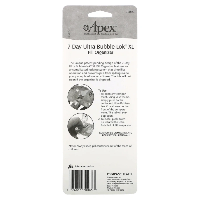 Apex, Органайзер для таблеток на неделю, XL, 1 таблетница
