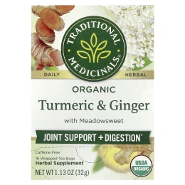 Traditional Medicinals, органическая куркума и имбирь с лабазником, без кофеина, 16 чайных пакетиков в упаковке, 32 г (1,13 унции)