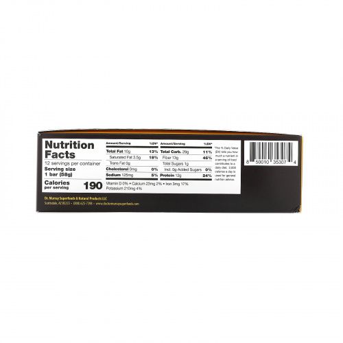 Dr. Murray's, Superfoods Protein Bars, Vegan Peanut Butter Brownie , 12 Bars, 2.05 oz (58 g) Each