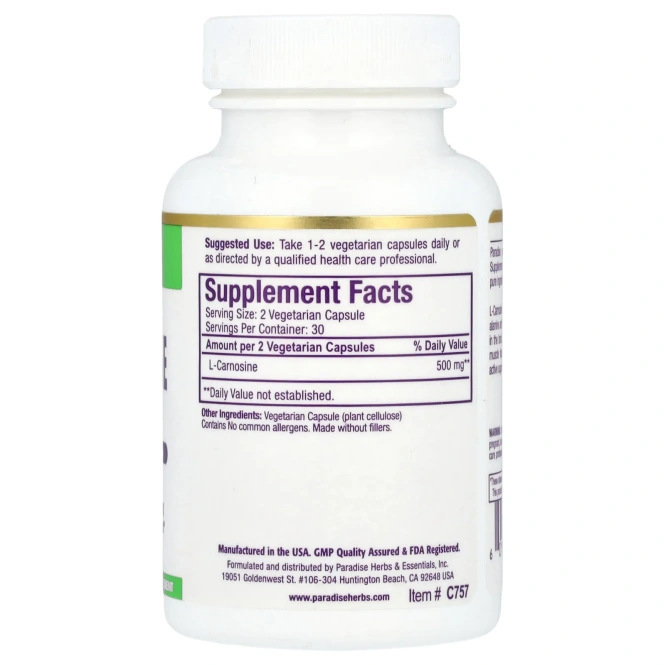 Paradise Herbs, L-карнозин, 60 вегетарианских капсул